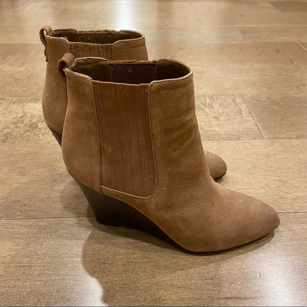 Sam Edelman Gillian Wedge Ankle Leather Bootie Brown Tan Chelsea